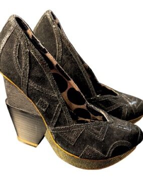 Irregular Choice black leather 90s Supermodel Mcbling platform heels Size 8.5